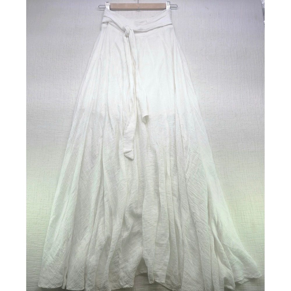 Favlux Fashion White Textured Maxi Skirt Large Smocked Waist Tie Belt Boho